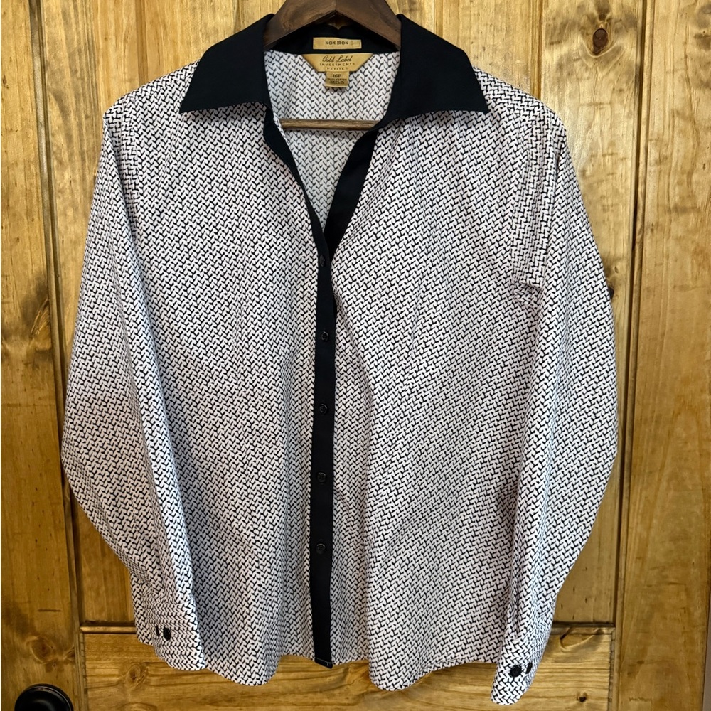 Gold label investment button down V-neck ladies dress blouse size 16P